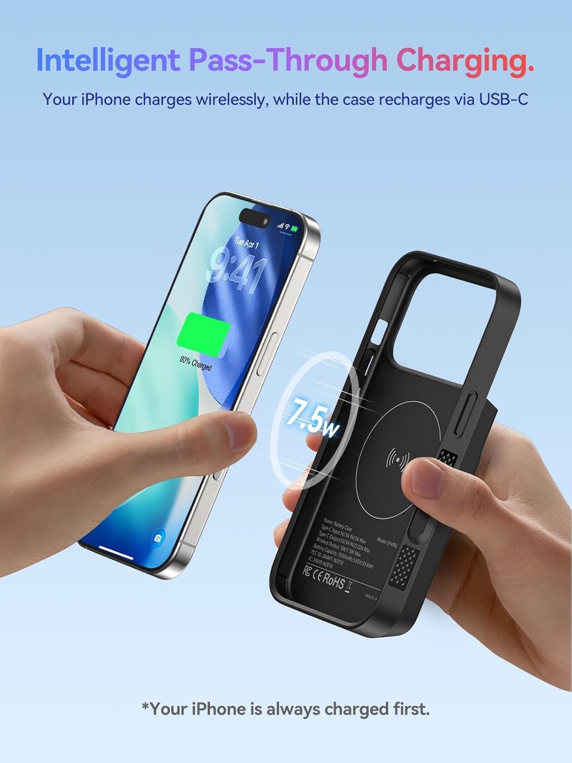 9300mAh Battery Case for iPhone 17/17 Pro with Wireless Charging & Data Sync, LED Display