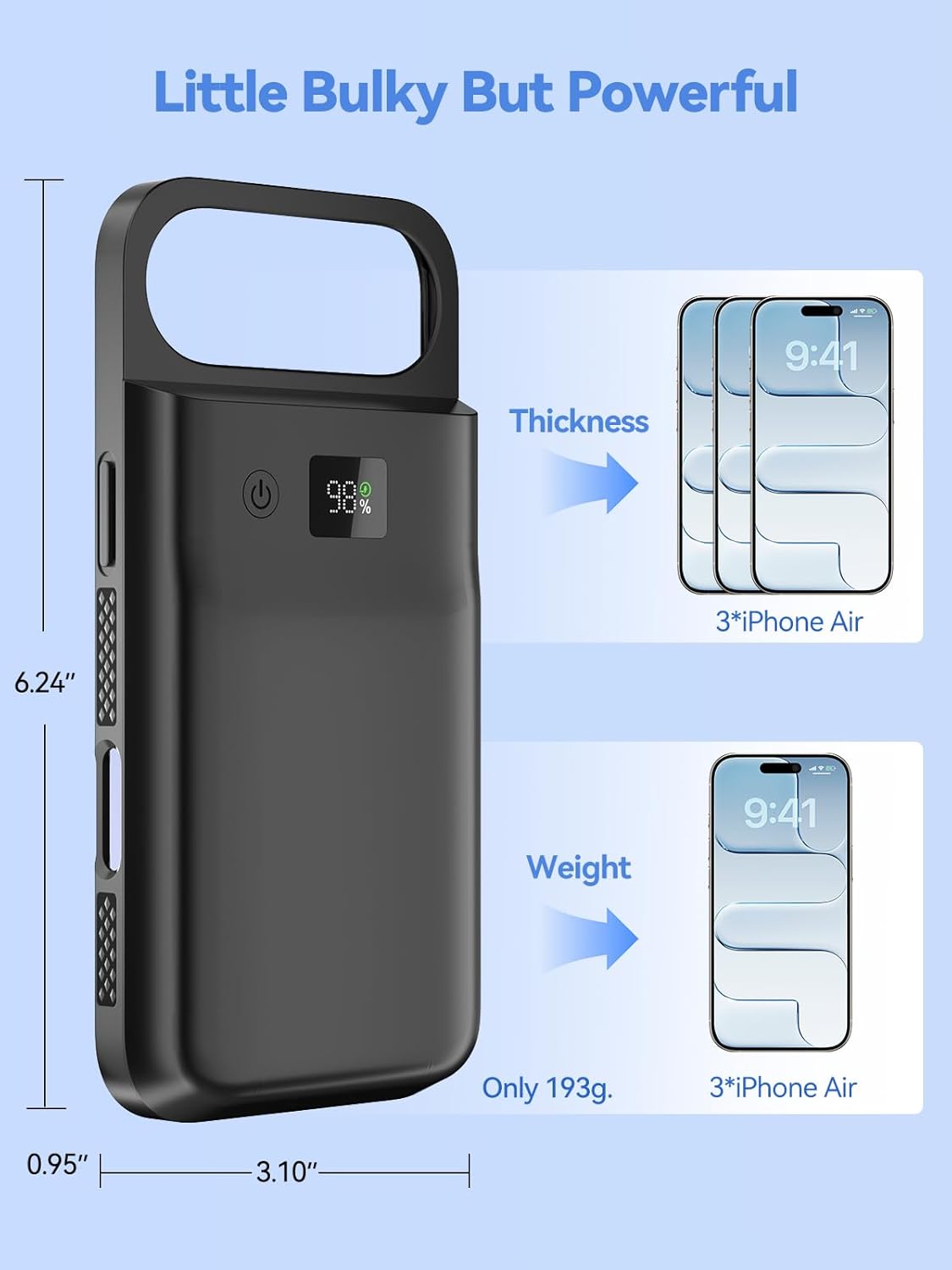 9300mAh Battery Case for iPhone Air with 20W PD Fast Charging & Data Sync, Black Power Bank Case