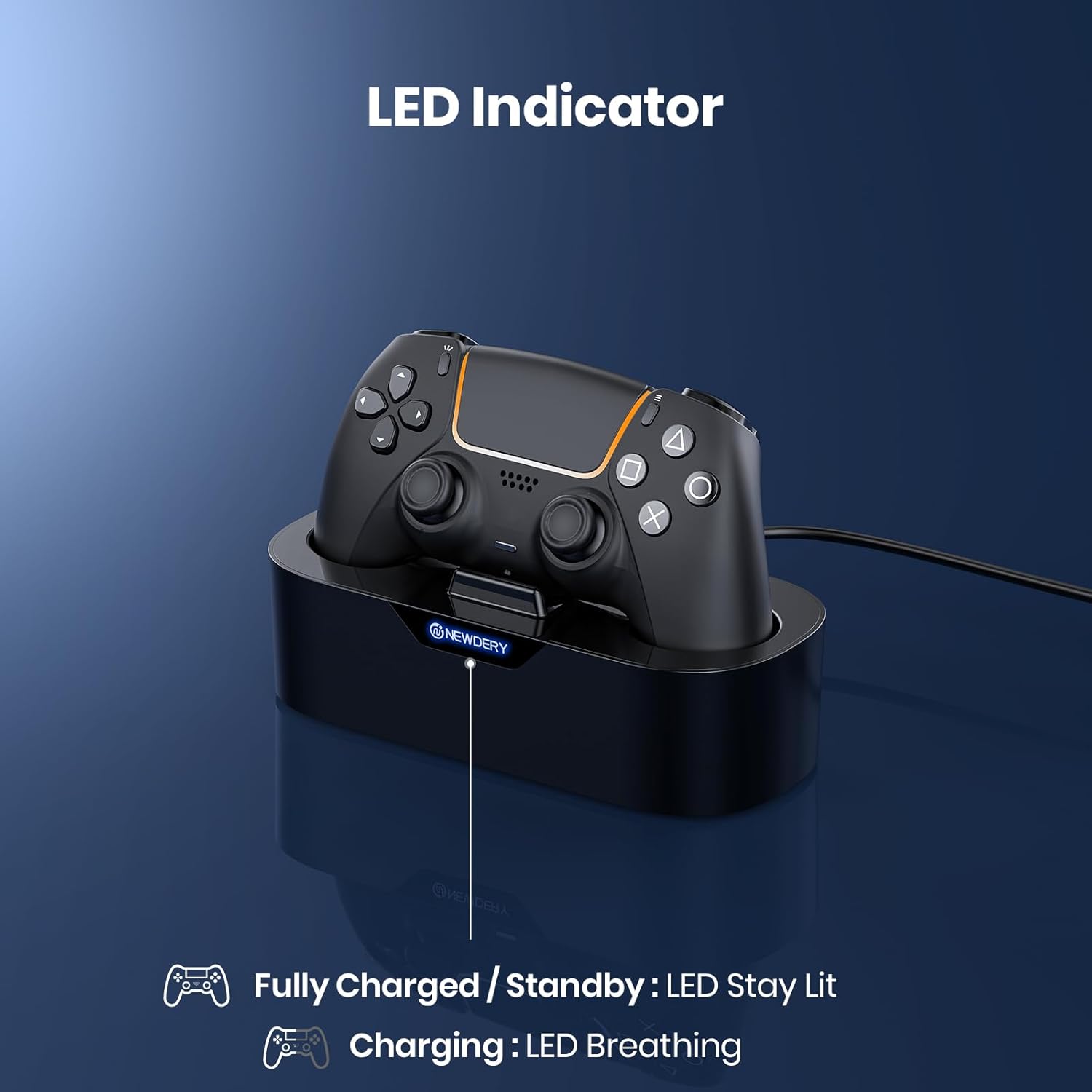 NEWDERY PS5 Controller Charger Station, Fast Charging Dock for PlayStation 5 Controllers, Single Controller Charging Stand Replacement for PS5 Controller & DualSense Edge Controller - Black