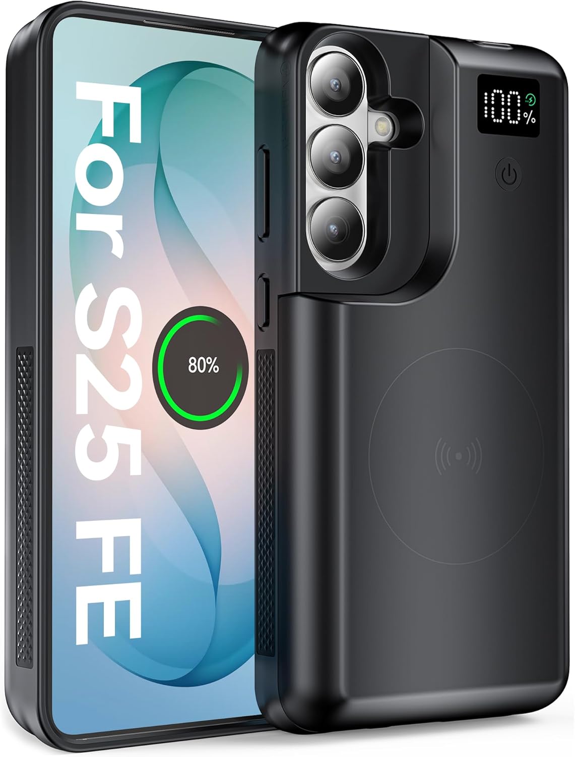 NEWDERY 10000mAh Battery Case for Samsung Galaxy S25 FE – Fast Charging, Wireless Charging, Digital Display & Full Protection
