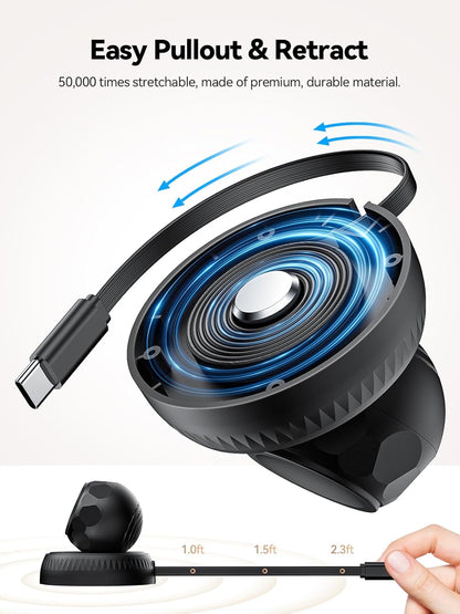 NEWDERY Retractable for Apple Watch Charger Stand, Portable Fast Wireless Magnetic Charging Station with USB C Cable for iWatch Ultra Series 10/SE/9/8/7/6/5/4/3/2/1, Black