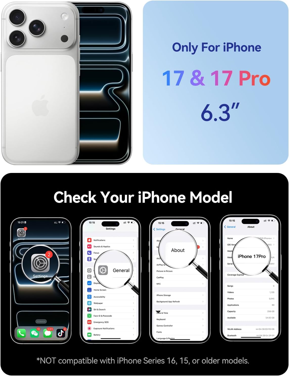 9300mAh Battery Case for iPhone 17/17 Pro with Wireless Charging & Data Sync, LED Display