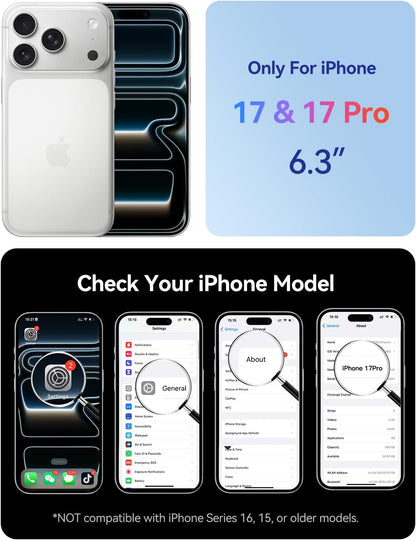 9300mAh Battery Case for iPhone 17/17 Pro with Wireless Charging & Data Sync, LED Display