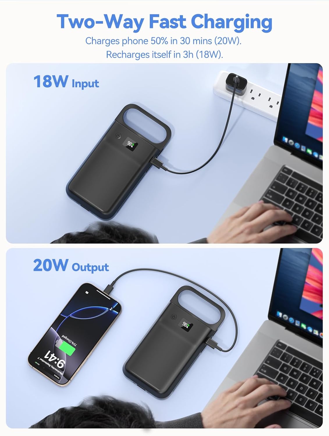 9300mAh Battery Case for iPhone Air with 20W PD Fast Charging & Data Sync, Black Power Bank Case