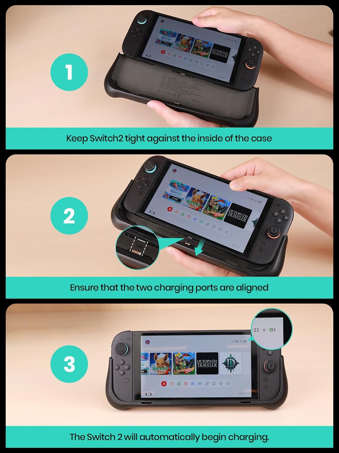 NEWDERY 10000mAh Battery Case for Nintendo Switch 2 – Fast Charging, LED Display, 2 Game Card Slots & Kickstand