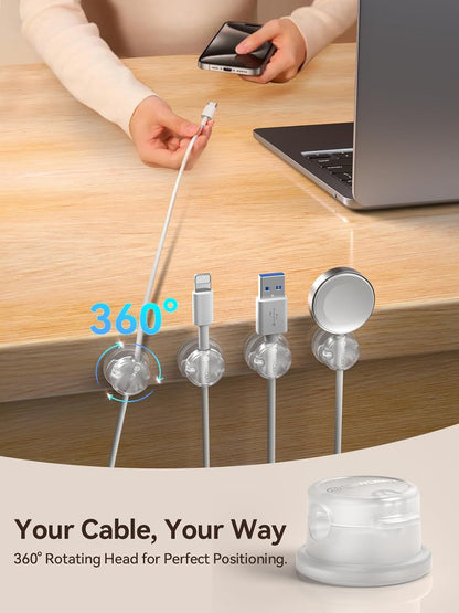 NEWDERY Magnetic Cable Clips 6 Pack, 360° Rotatable, Fits 7mm Cables, Desk Cord Organizer