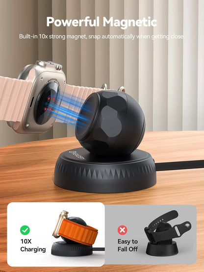 NEWDERY Retractable for Apple Watch Charger Stand, Portable Fast Wireless Magnetic Charging Station with USB C Cable for iWatch Ultra Series 10/SE/9/8/7/6/5/4/3/2/1, Black