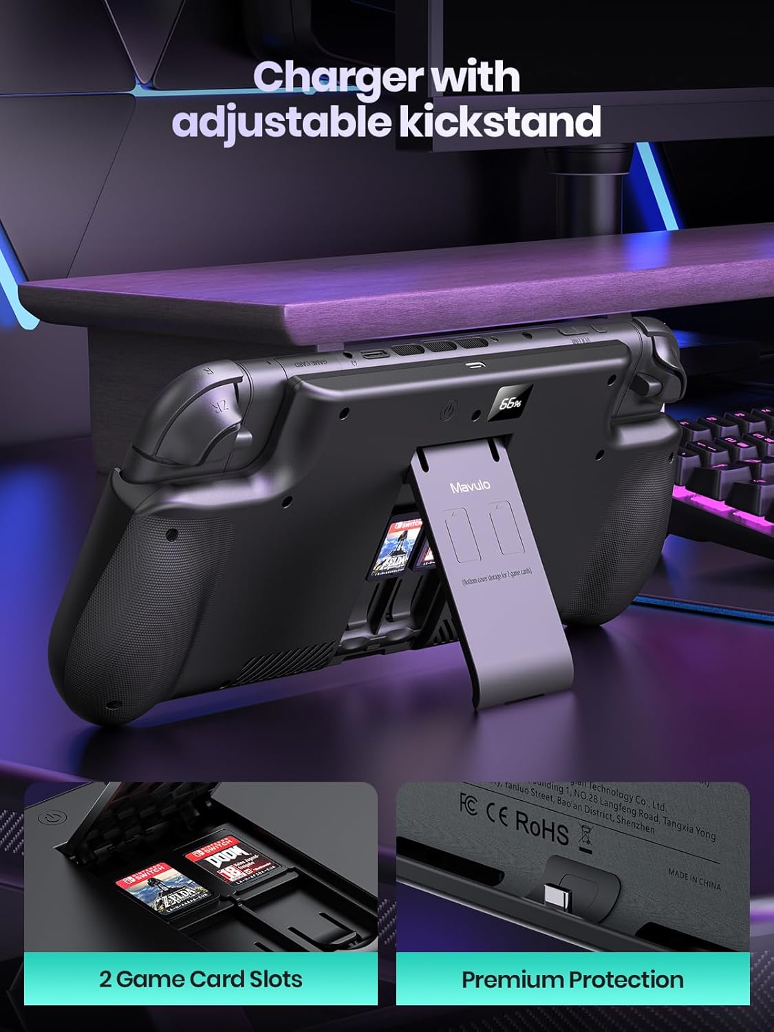 NEWDERY 10000mAh Battery Case for Nintendo Switch 2 – Fast Charging, LED Display, 2 Game Card Slots & Kickstand