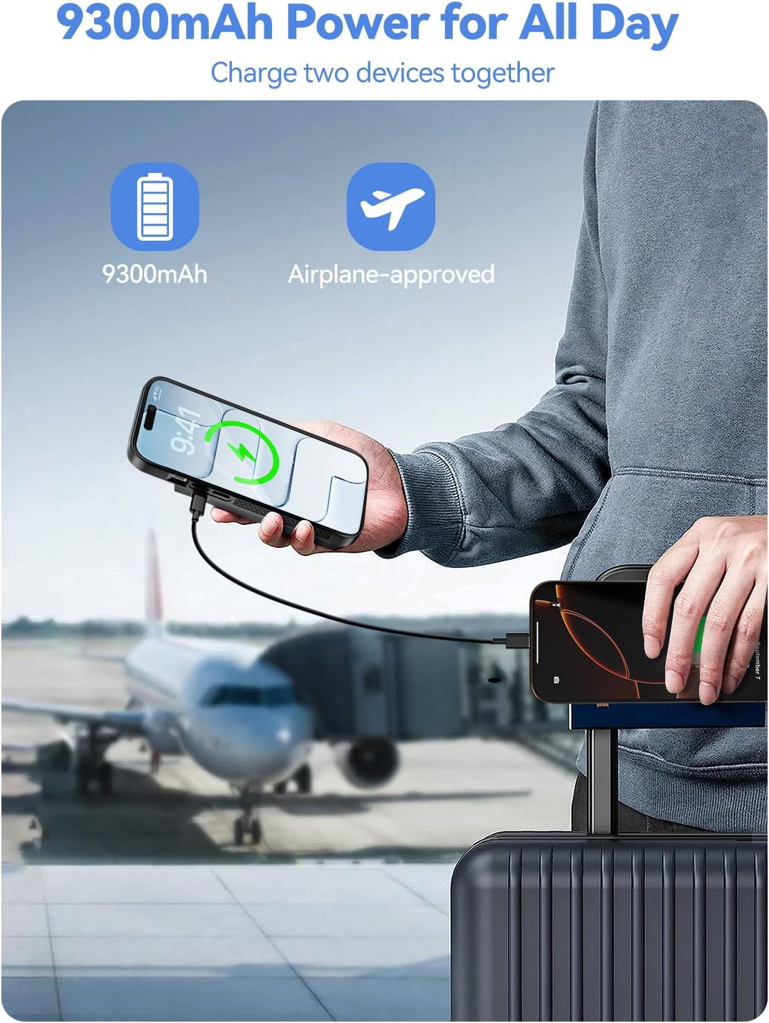 9300mAh Battery Case for iPhone Air with 20W PD Fast Charging & Data Sync, Black Power Bank Case