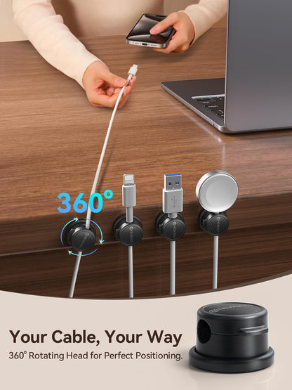 NEWDERY Magnetic Cable Clips 10 Pack, 360° Rotatable Cord Organizer, Desk & Car Wire Management