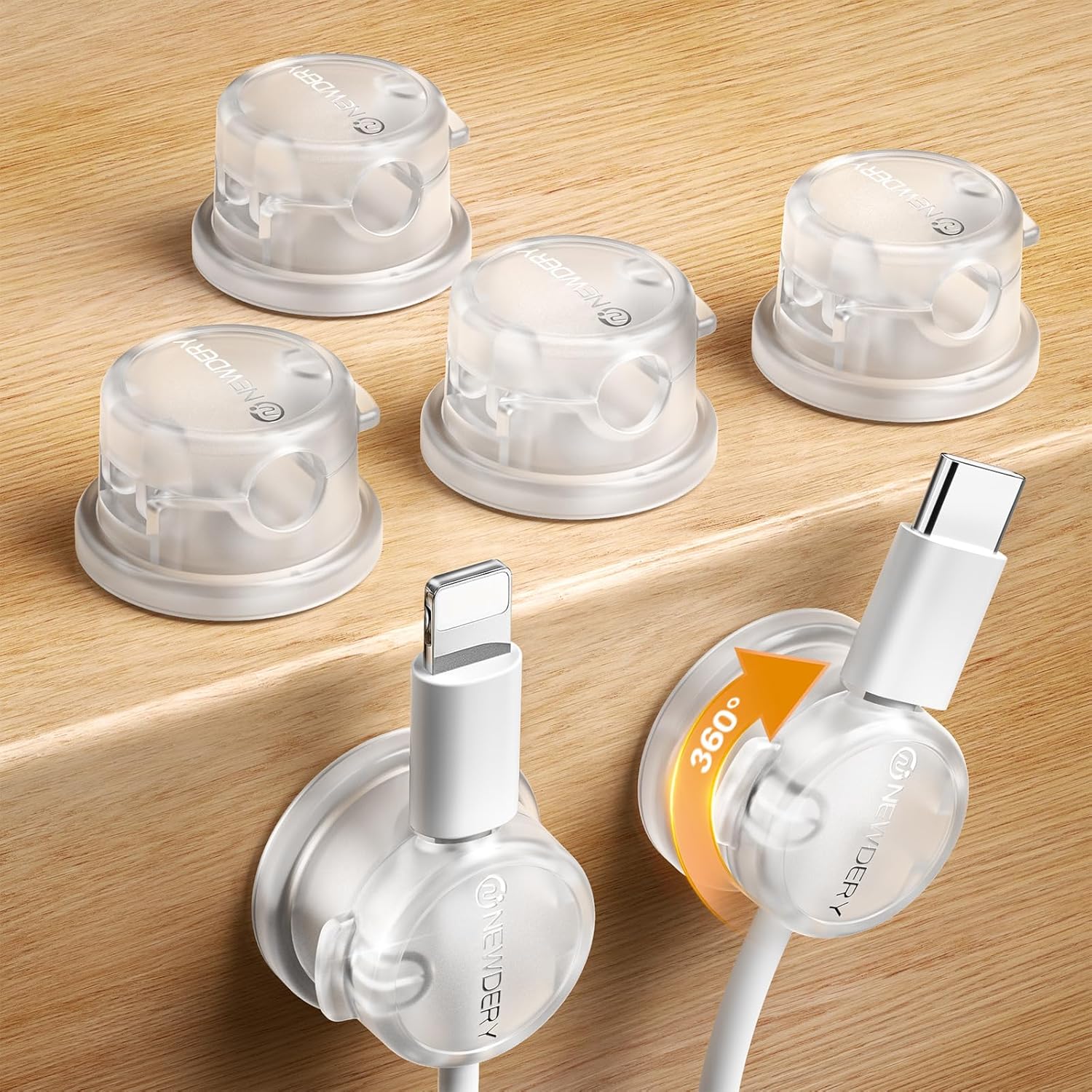 NEWDERY Magnetic Cable Clips 6 Pack, 360° Rotatable, Fits 7mm Cables, Desk Cord Organizer