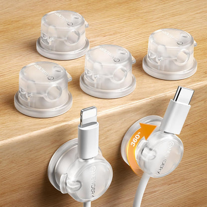 NEWDERY Magnetic Cable Clips 6 Pack, 360° Rotatable, Fits 7mm Cables, Desk Cord Organizer