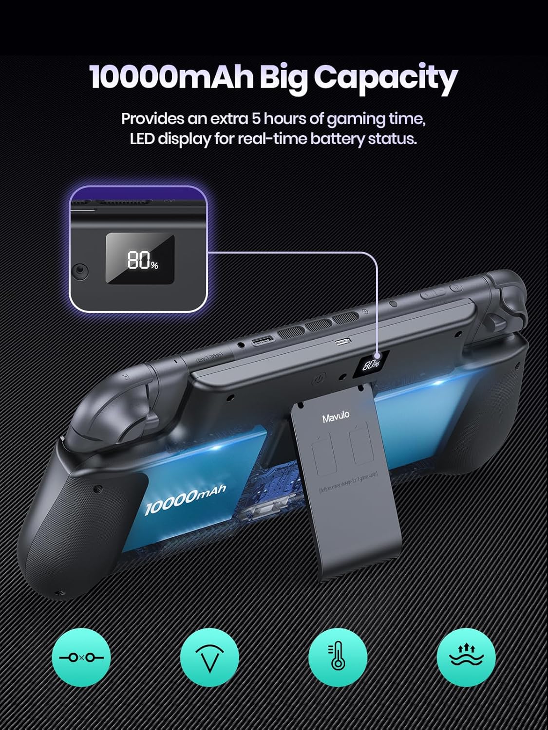 NEWDERY 10000mAh Battery Case for Nintendo Switch 2 – Fast Charging, LED Display, 2 Game Card Slots & Kickstand