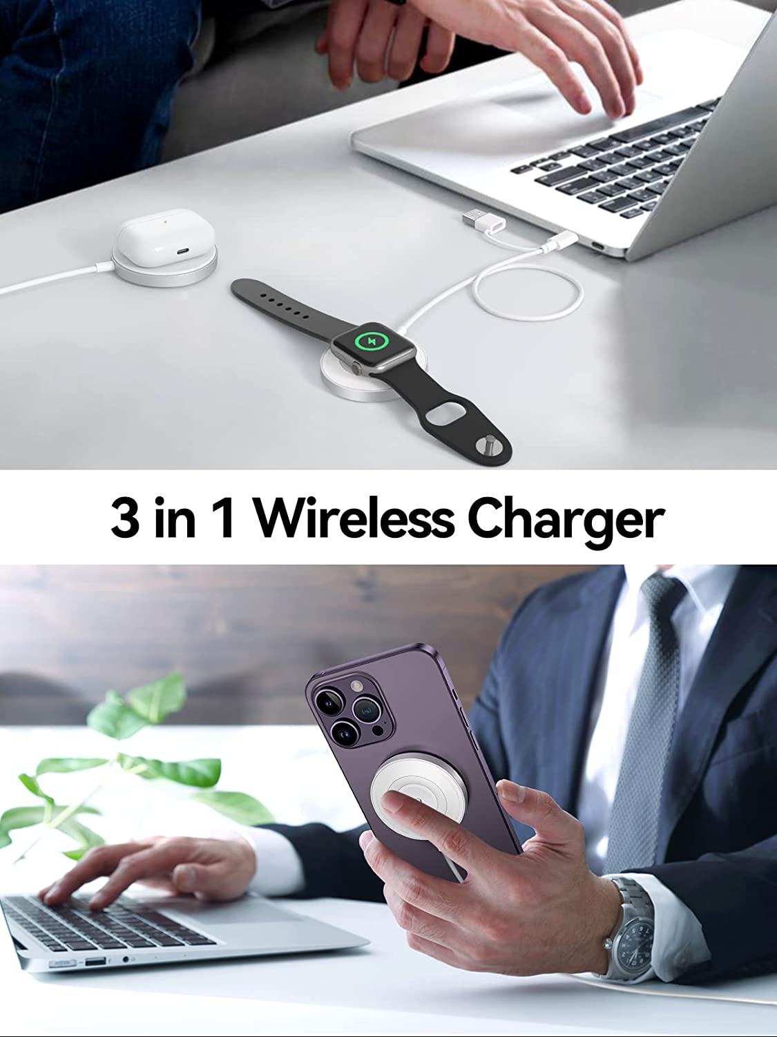 NEWDERY 3in1 Wireless Charger Cable For Apple Watch/Airpods 18W Magnetic Charging Dock Station For iPhone 14 13 12 11 ChargerPad