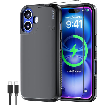 NEWDERY Battery Case for iPhone 16 5000mAh, CarPlay,Wired Headset,Sync-Data Supported, Portable Rechargeable Charger Charging Case for iPhone 16 6.1” Black