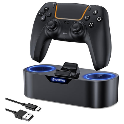 NEWDERY PS5 Controller Charger Station, Fast Charging Dock for PlayStation 5 Controllers, Single Controller Charging Stand Replacement for PS5 Controller & DualSense Edge Controller - Black