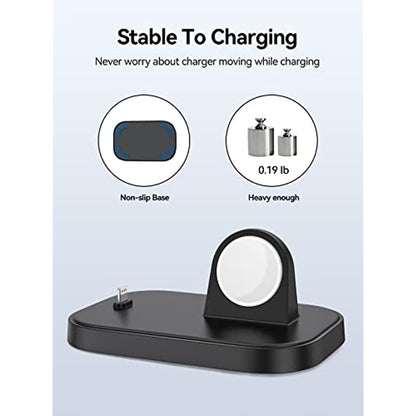 NEWDERY Charger Stand for Apple Watch, Portable Watch Charging Station, Fast Charging, Wireless USB C Charge Dock for iWatch Series Ultra/8/7/SE/6/5/3/2 & AirPods 1 2 3 Pro 2