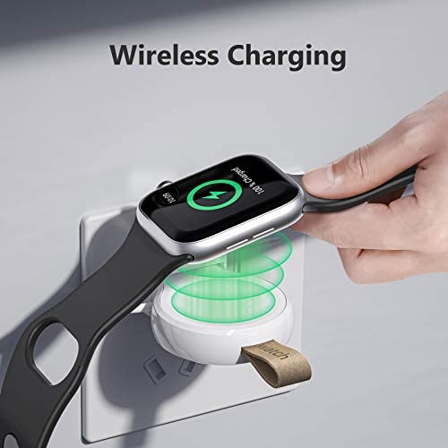 NEWDERY for Apple Watch Wireless Charger 2 Pack, iWatch Portable USB Car Magnetic Charger, Travel Cordless Charger with Light Weight Quick Charging for Apple Watch Series SE/6/5/4/3/2/1 (White)