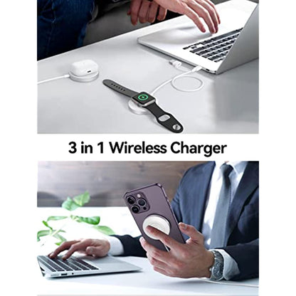 NEWDERY Magnetic Wireless Charger, for Apple Watch Charger, with Mag-Safe Charger and 18W Fast Charging Pad for iPhone 14/13/12 Pro Max Plus Mini, iWatch Ultra/8/7/6/5/4/3 and Airpods,USB A&C Cable