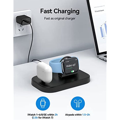 NEWDERY Charger Stand for Apple Watch, Portable Watch Charging Station, Fast Charging, Wireless USB C Charge Dock for iWatch Series Ultra/8/7/SE/6/5/3/2 & AirPods 1 2 3 Pro 2