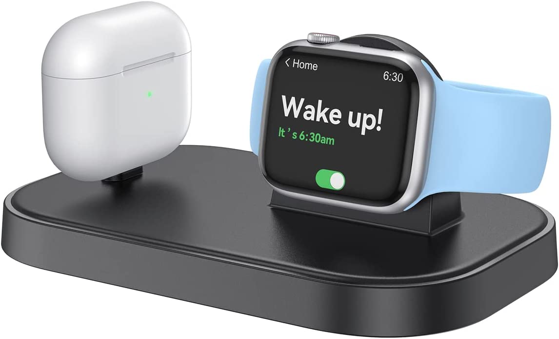 NEWDERY Charger Stand for Apple Watch, Portable Watch Charging Station, Fast Charging, Wireless USB C Charge Dock for iWatch Series Ultra/8/7/SE/6/5/3/2 & AirPods 1 2 3 Pro 2