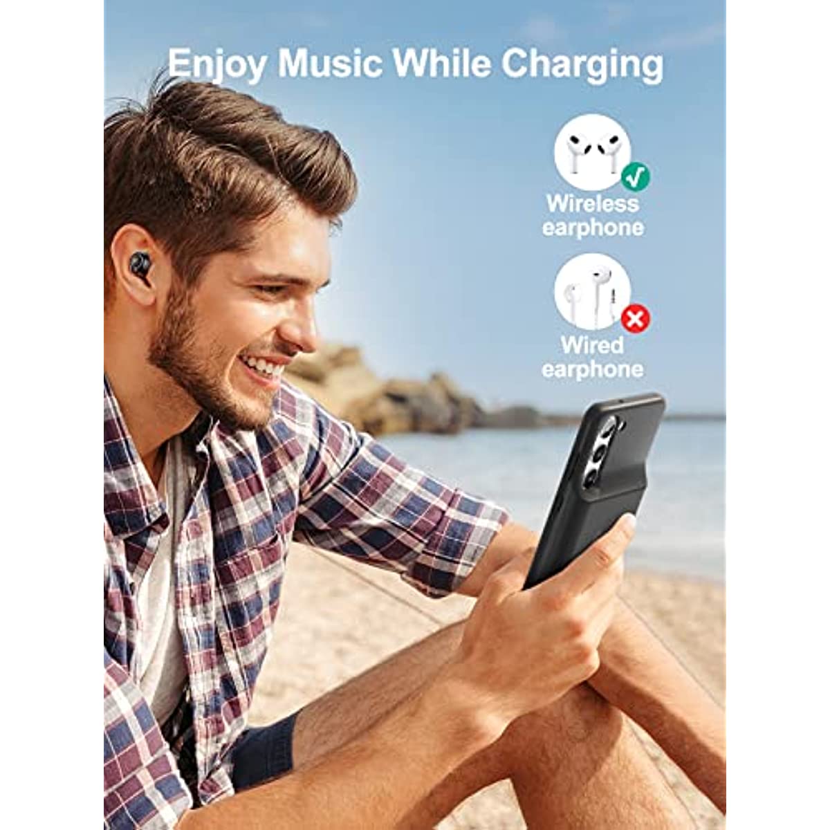Qi Wireless Charging Sync Data Supported Battery Case 4700mAh for Samsung Galaxy S23 (6.1") (2023 Newest) Black