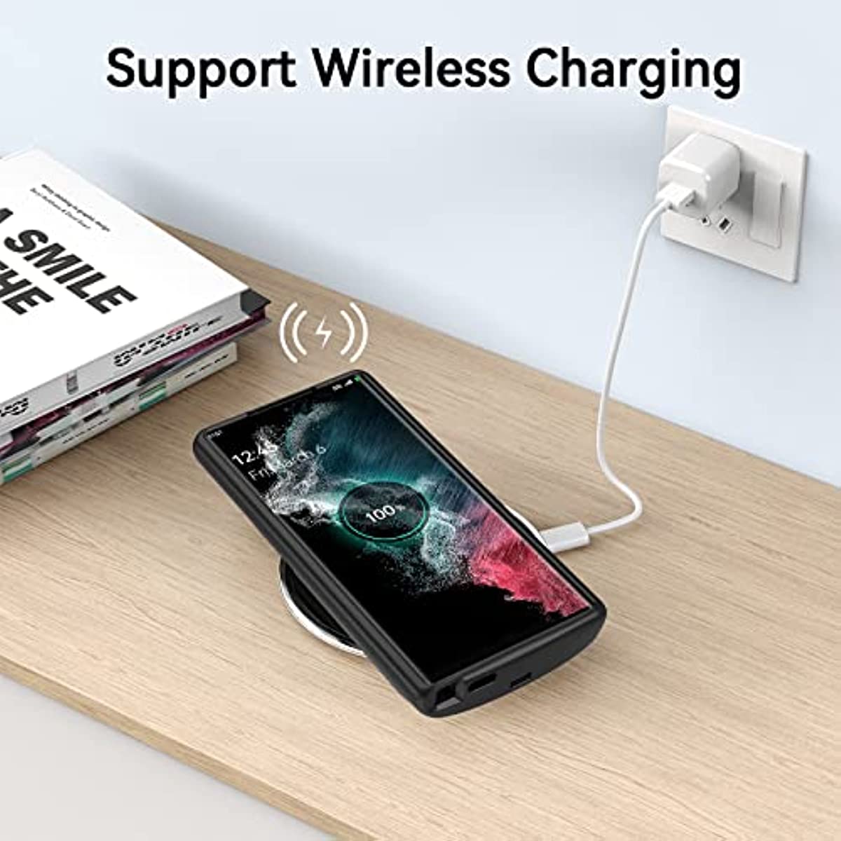 Qi Wireless Charging & Fast Charging & Transfer Data Supported Battery Case 10000mAh for Samsung S22 Ultra 5G (6.8") (2022 Release)