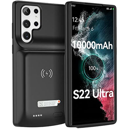 Qi Wireless Charging & Fast Charging & Transfer Data Supported Battery Case 10000mAh for Samsung S22 Ultra 5G (6.8") (2022 Release)